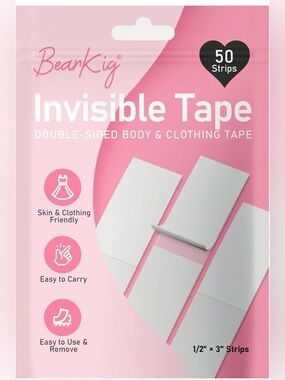 BearKig 50-Strips Double-Sided Tape for Fashion, Invisible Clear Fabric Tape
